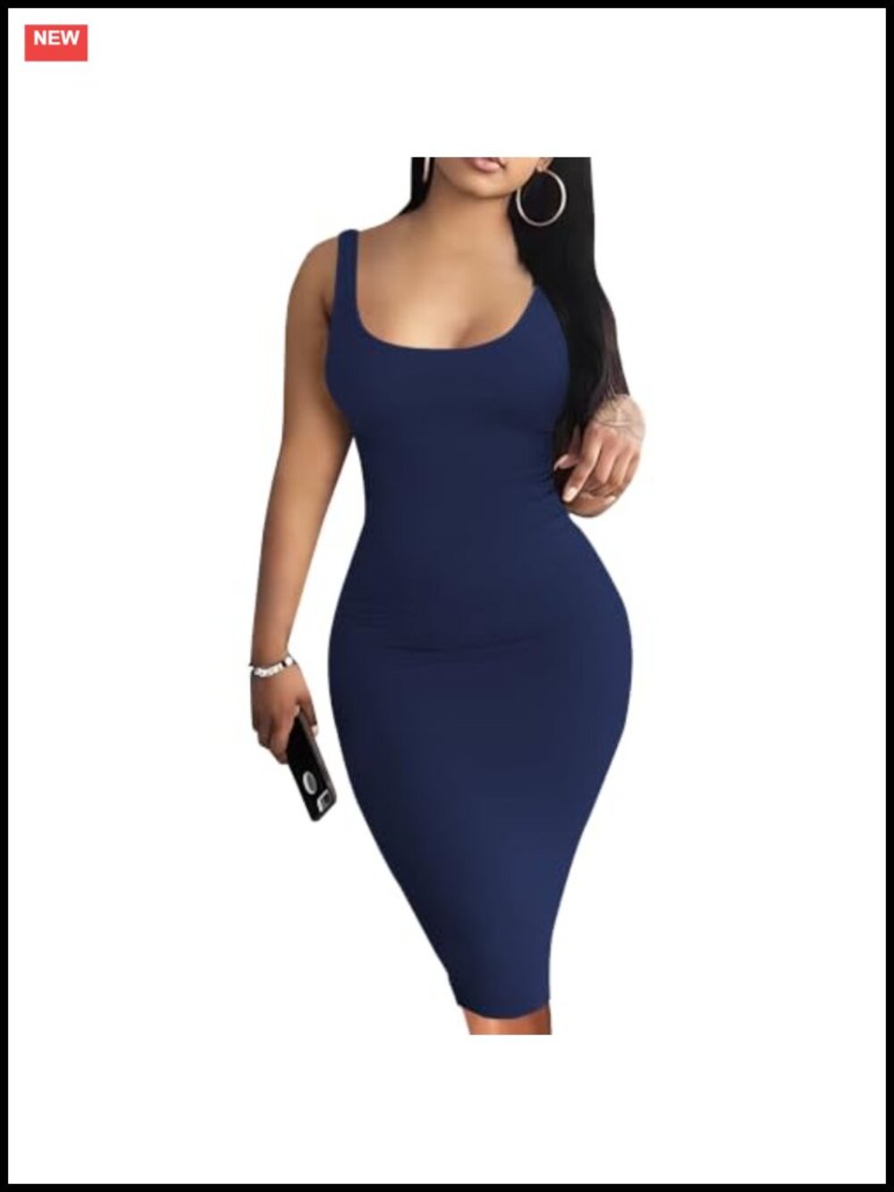 Women's Scoop Neck Sleeveless Bodycon Midi Tank Dress
